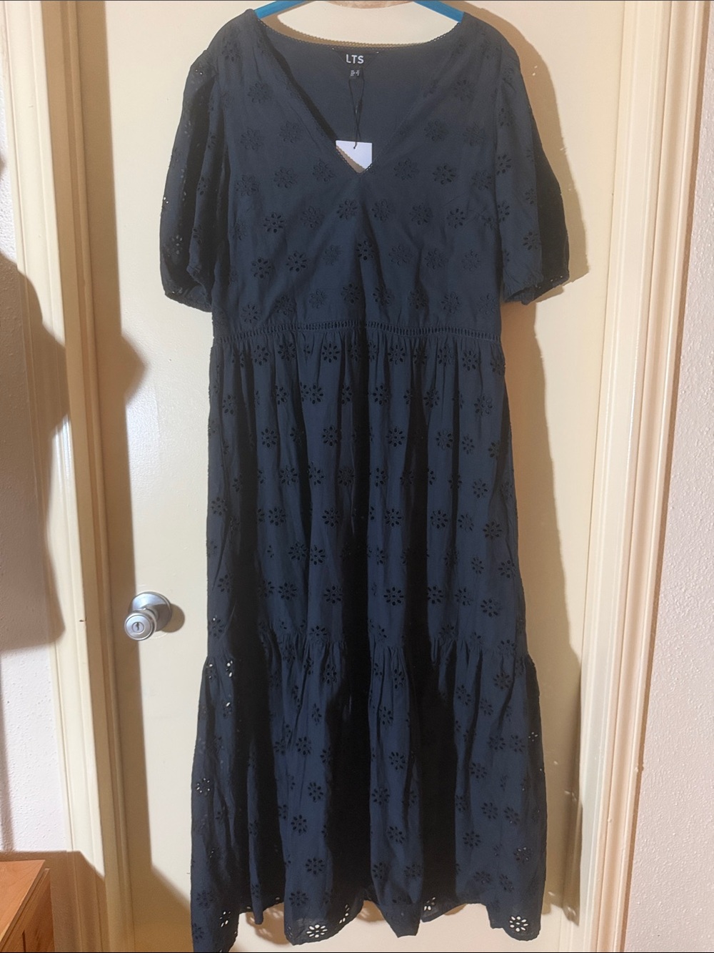 Dress - Long Tall Sally - Dark Navy Blue Cotton Eyelet - Size 8
